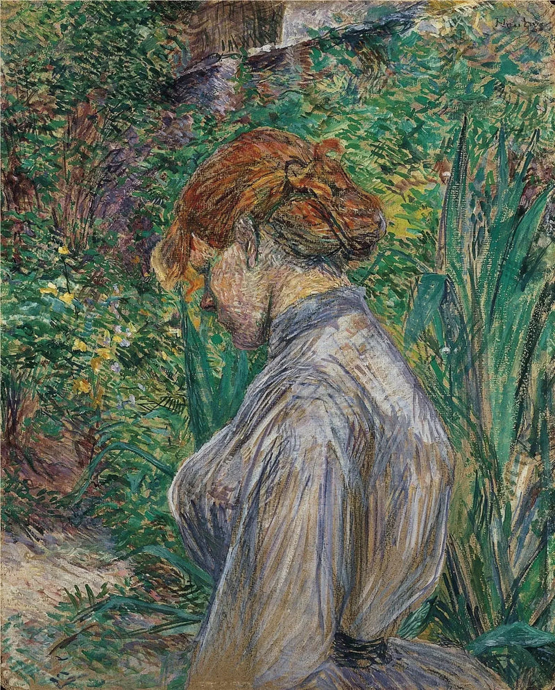 Mulher ruiva sentada no jardim do Sr. Forest - Henri de Toulouse-Lautrec