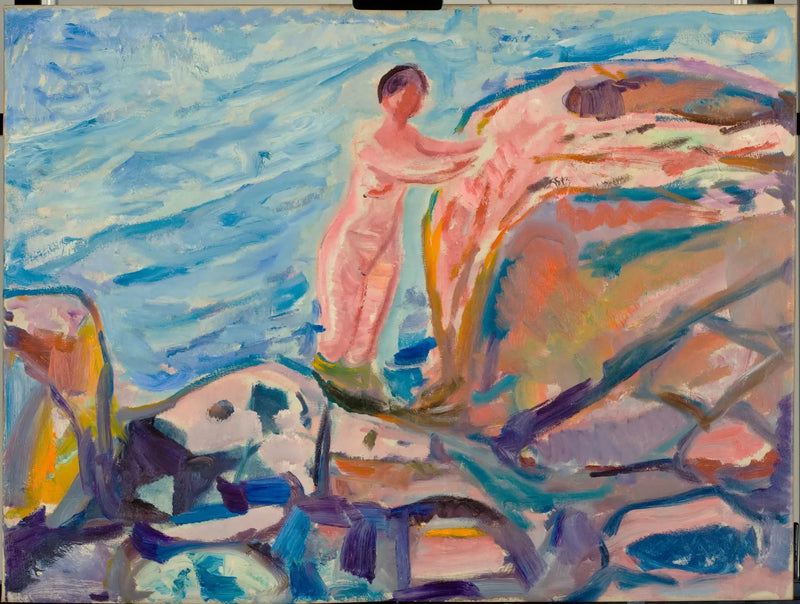 Mulher se banhando perto de um penhasco vermelho - Edvard Munch