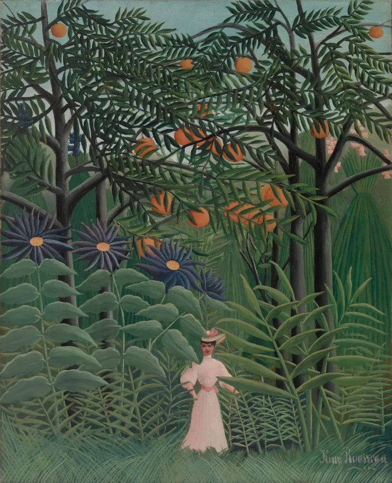 Mulher passeando por uma floresta exótica - Henri Rousseau