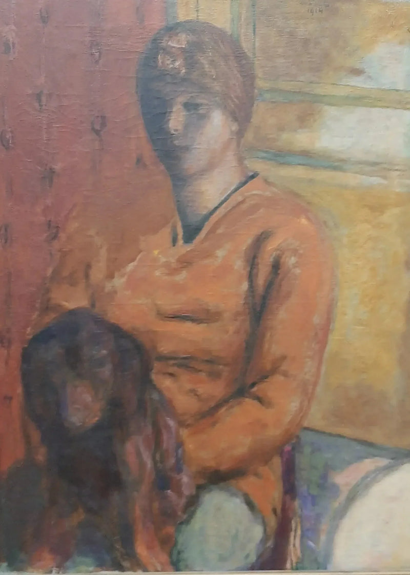 Mulher segurando um cachorro sobre os joelhos - Pierre Bonnard