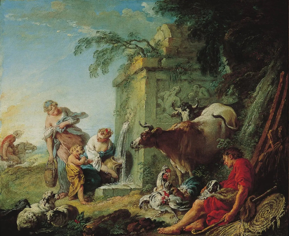 Femmes à la fontaine - François Boucher image 1 copie peinte à la main à l’huile