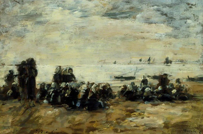 Mulheres esperando os barcos de pesca na praia de Berck - Eugène Boudin