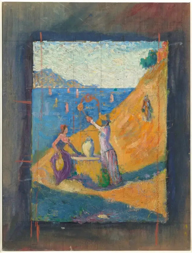 Mulheres no poço. Esboço III; Vista do porto de Saint-Tropez - Paul Signac