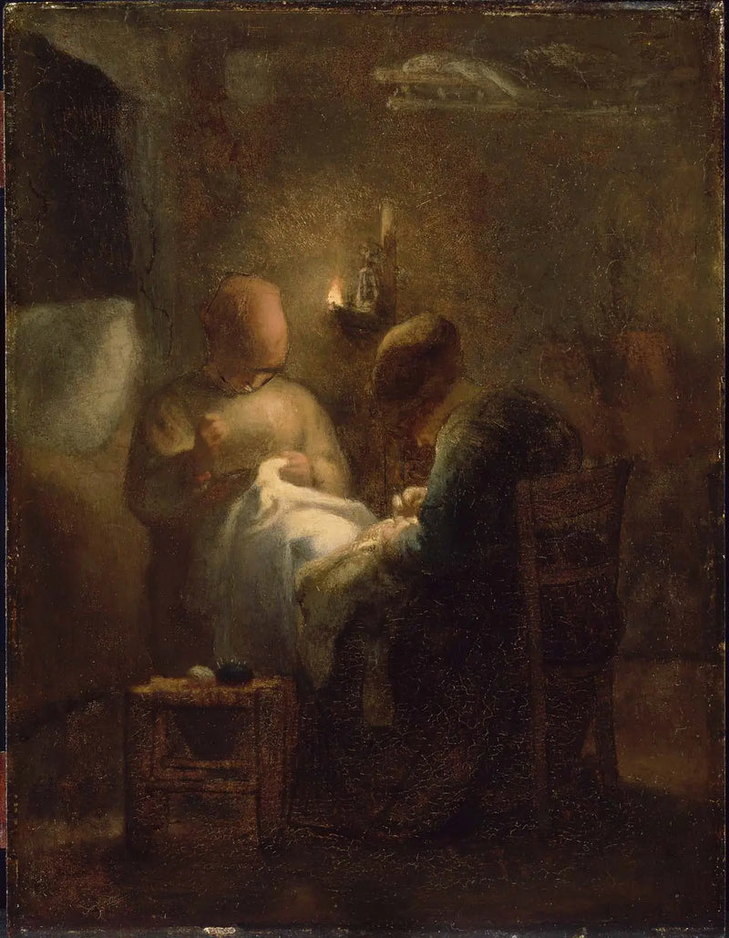 Mulheres costurando à luz de uma lâmpada (A Vigília) - Jean-François Millet