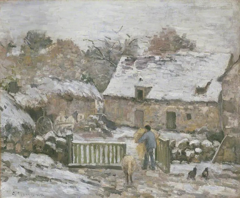 Fazenda em Montfoucault, efeito de neve - Camille Pissarro