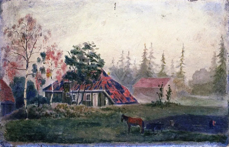 Fazenda Cavalo e Carro na Frente dos Edifícios - Edvard Munch