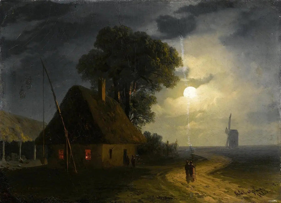 Fazenda e moinho ao luar - Ivan Aïvazovski