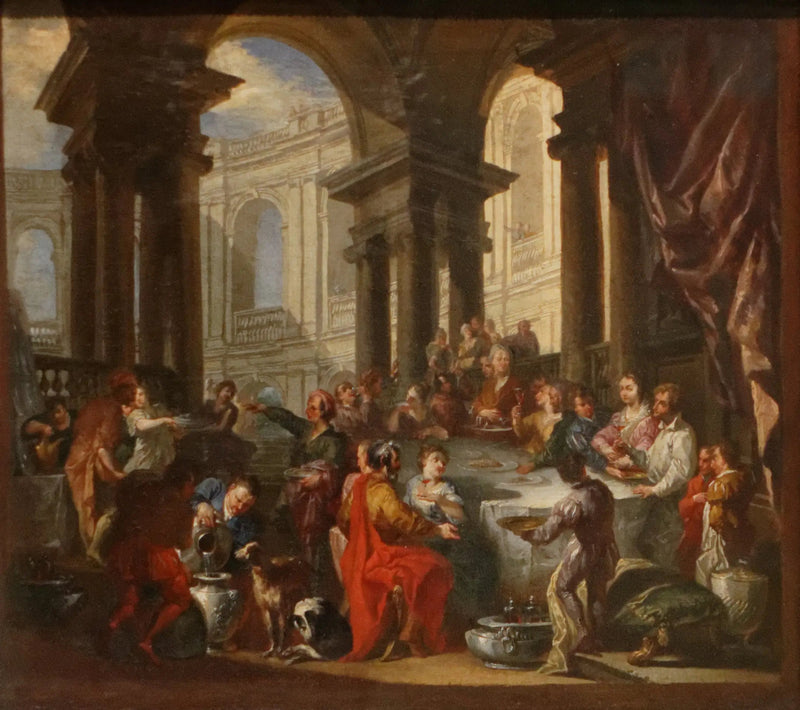 Banquete realizado sob um pórtico de ordem jônica - Giovanni Paolo Panini