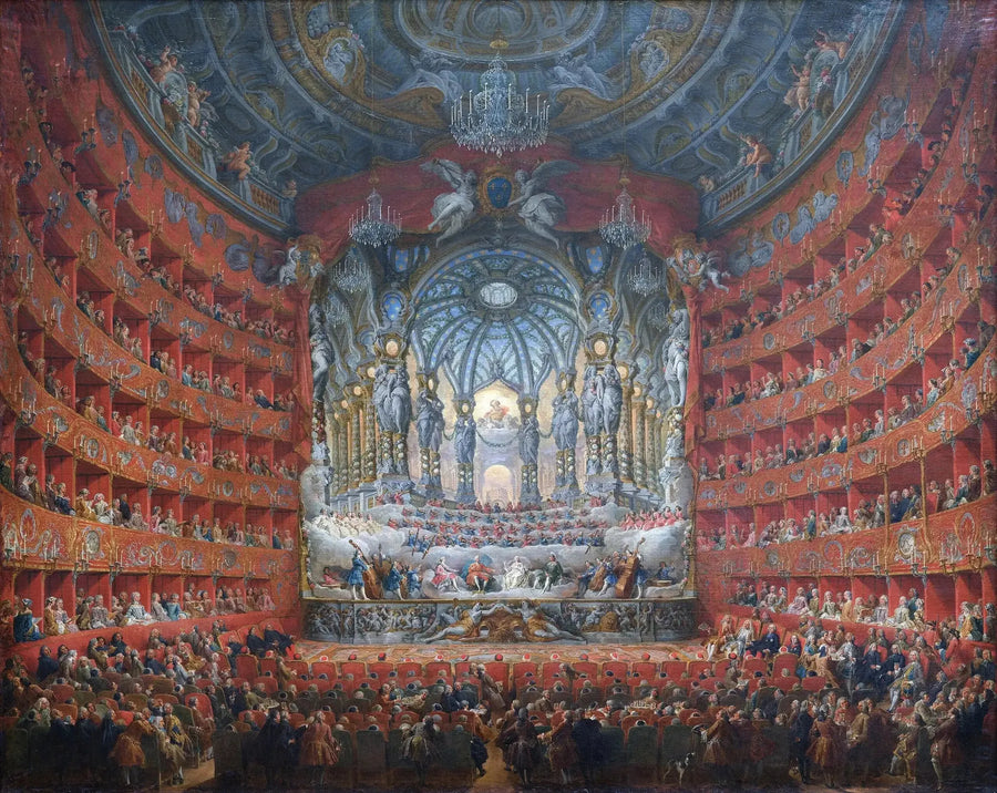 Festa musical realizada pelo cardeal de La Rochefoucauld no teatro Argentine de Roma em 1747, por ocasião do casamento do Delfim, filho de Luís XV - Giovanni Paolo Panini
