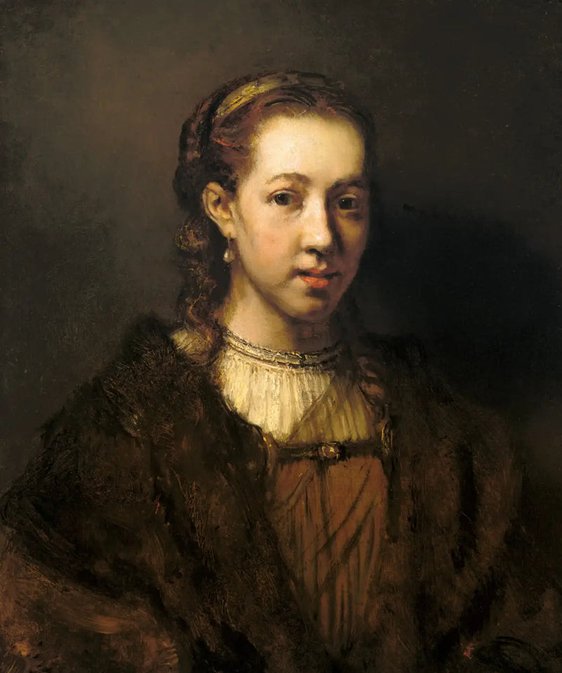 Figura de meia-idade de uma mulher em traje fantasioso - Rembrandt