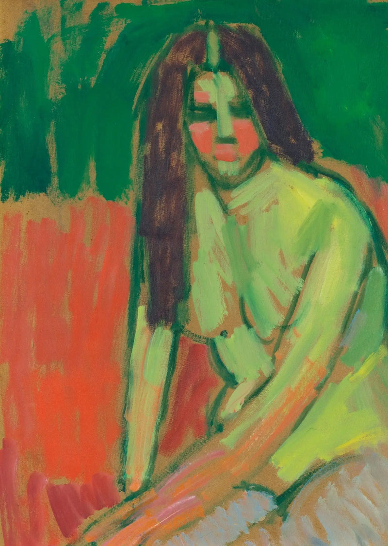 Figura semi nua de cabelos longos, sentada inclinada - Alexej von Jawlensky