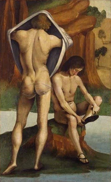 Figuras em uma paisagem: Dois jovens nus - Luca Signorelli