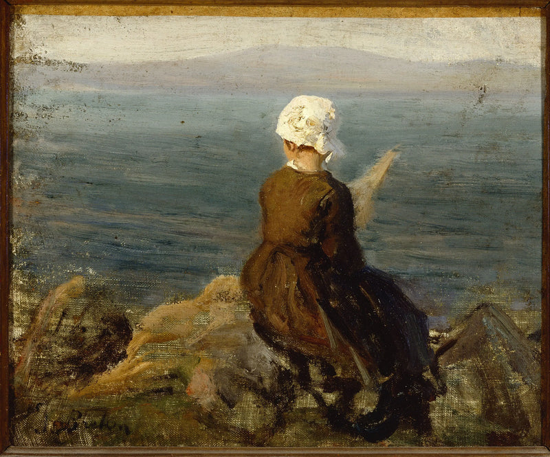 Fileuse nas rochas em Douarnenez - Jules Breton