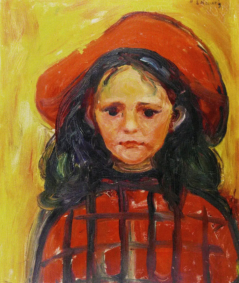 Menina com vestido vermelho e chapéu vermelho - Edvard Munch
