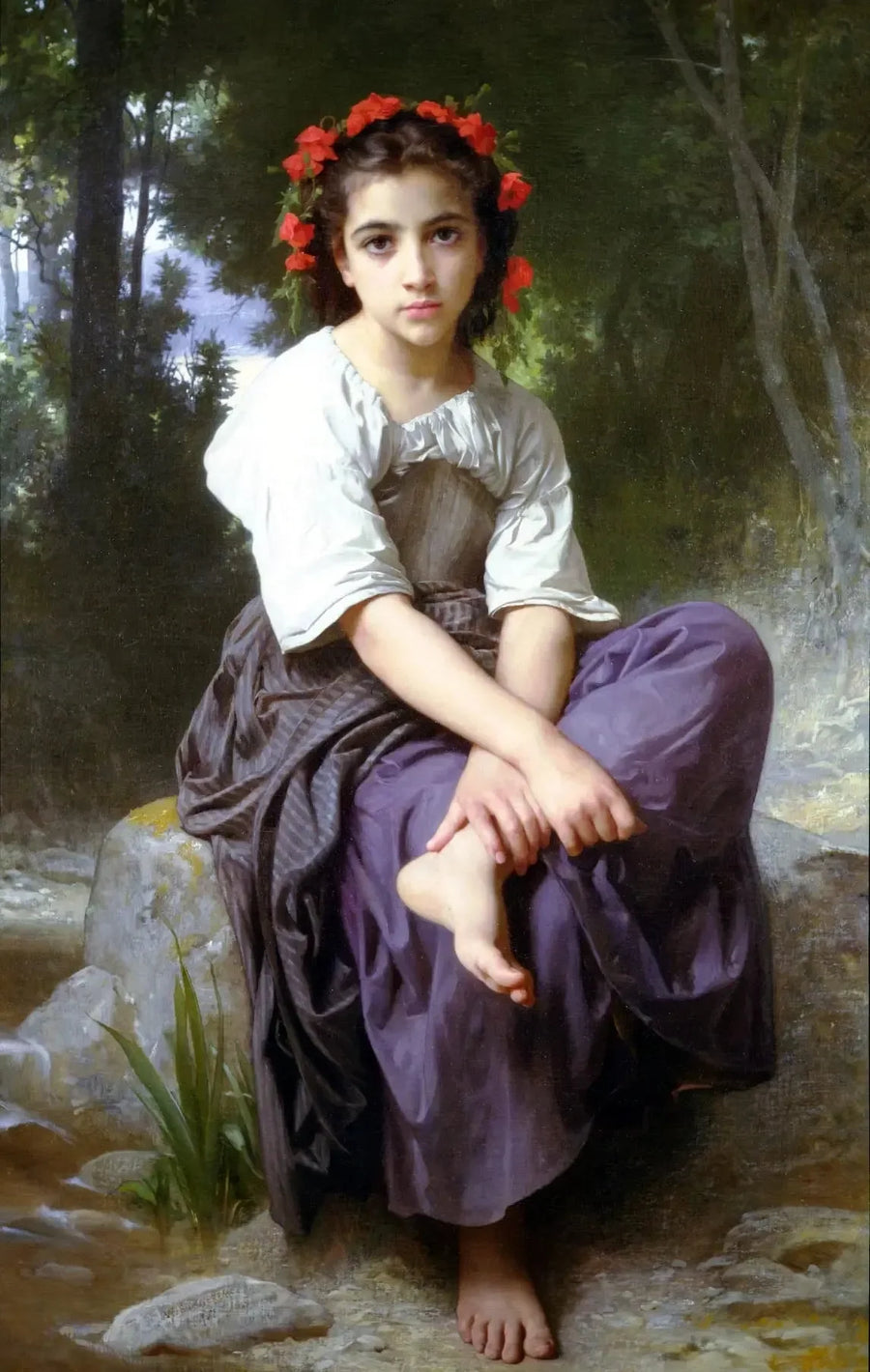 Menina sentada à beira do rio - Bouguereau
