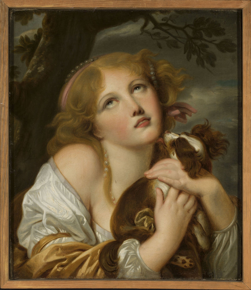 Menina com um cachorro nas mãos - Jean-Baptiste Greuze