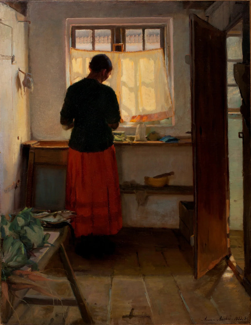 Menina na cozinha - Anna Ancher