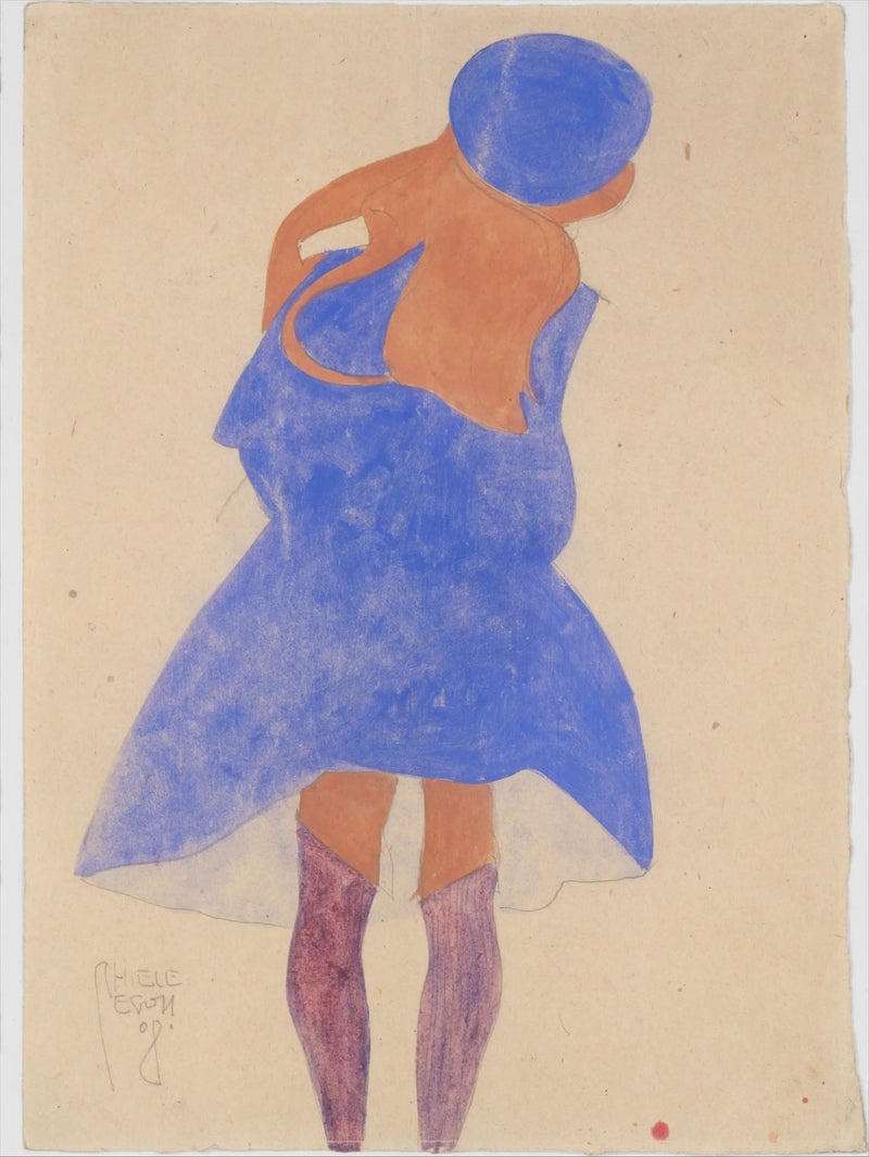 Menina em pé, vista de costas - Egon Schiele