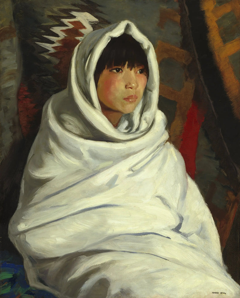 Menina indígena em um cobertor branco - Robert Henri