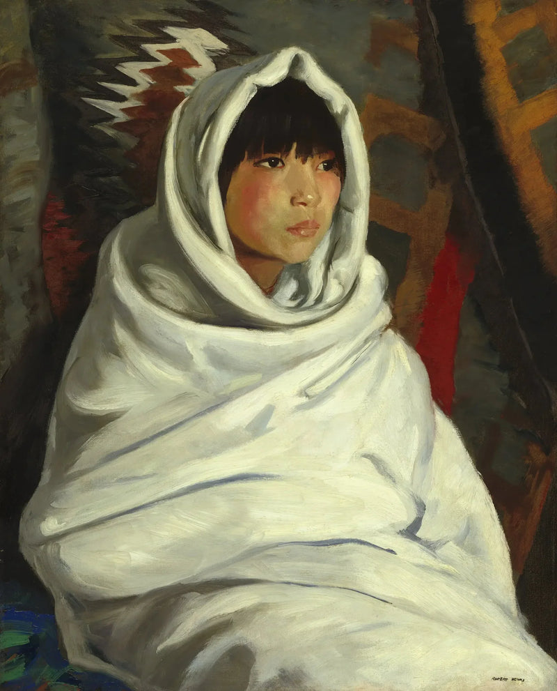 Menina indígena em um cobertor branco - Robert Henri