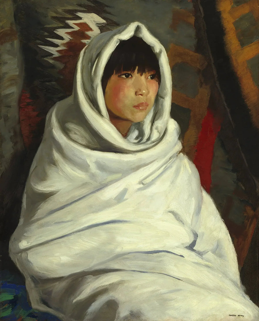 Menina indígena em um cobertor branco - Robert Henri