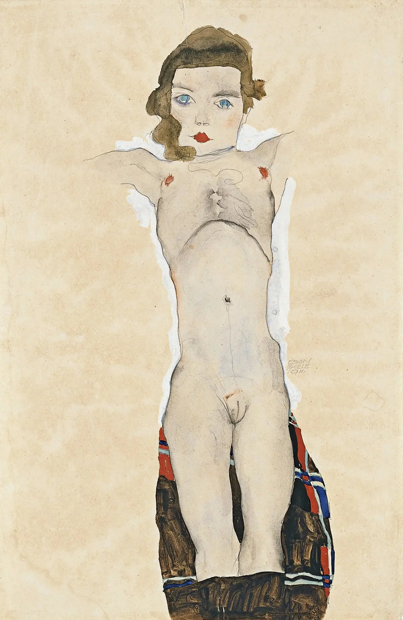 Menina nua com os braços estendidos - Egon Schiele