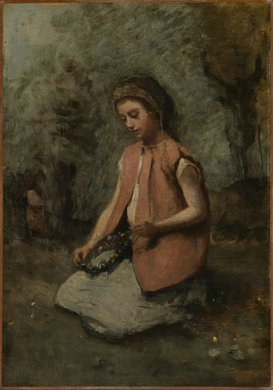Menina trançando uma guirlanda - Jean-Baptiste Camille Corot