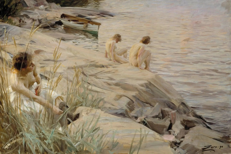 Meninas tomando banho ao ar livre; Meninas tomando banho ao ar livre; Exterior - Anders Zorn