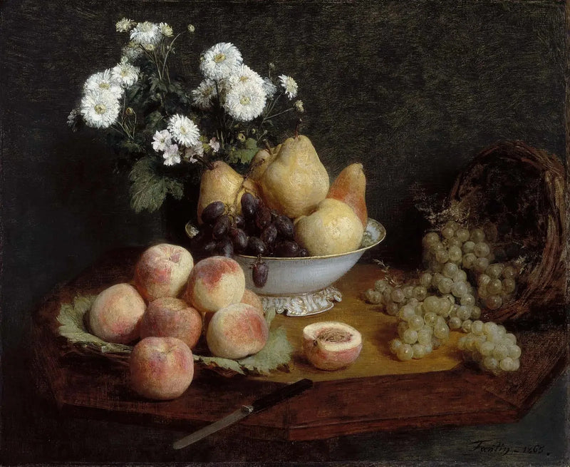 Flores e frutas sobre uma mesa - Henri Fantin-Latour