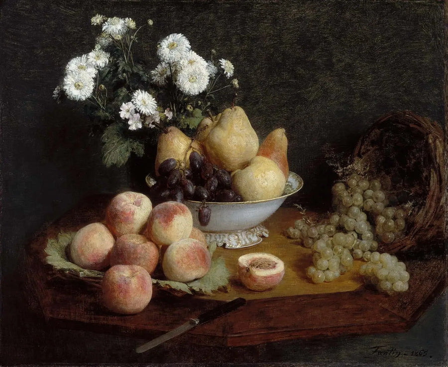 Flores e frutas sobre uma mesa - Henri Fantin-Latour