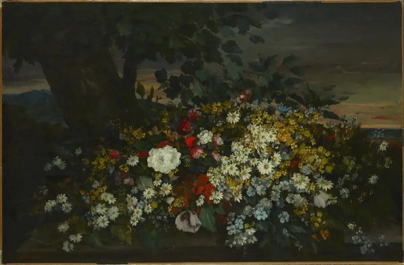 Flores em um banco - Gustave Courbet