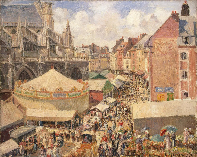 Feira em Dieppe, manhã ensolarada - Camille Pissarro