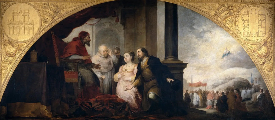 Fundação de Santa Maria Maior em Roma. O patrício conta seu sonho ao Papa. - Bartolomé Esteban Murillo