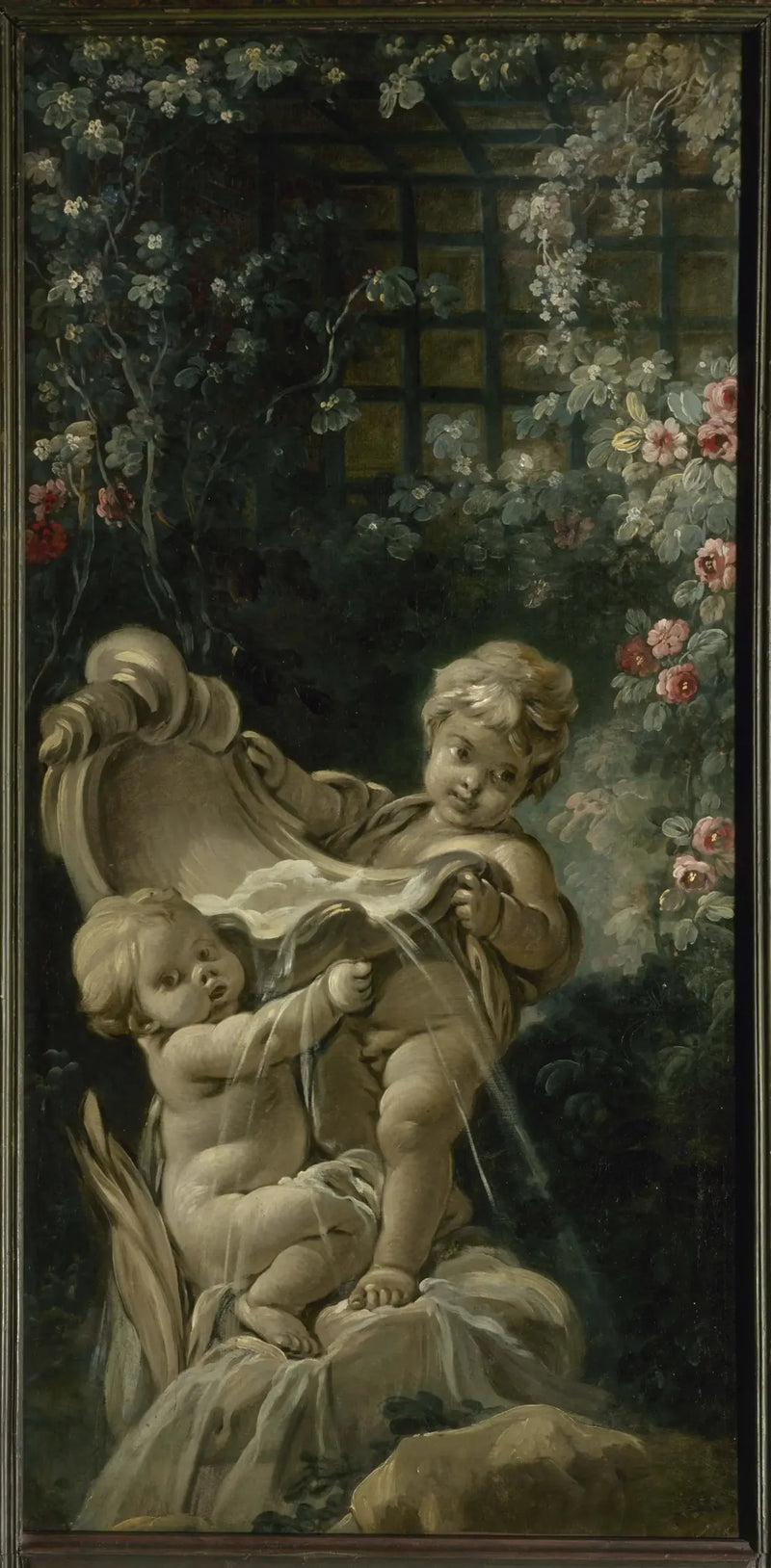 Fonte com dois amores, um deles ajoelhado - François Boucher