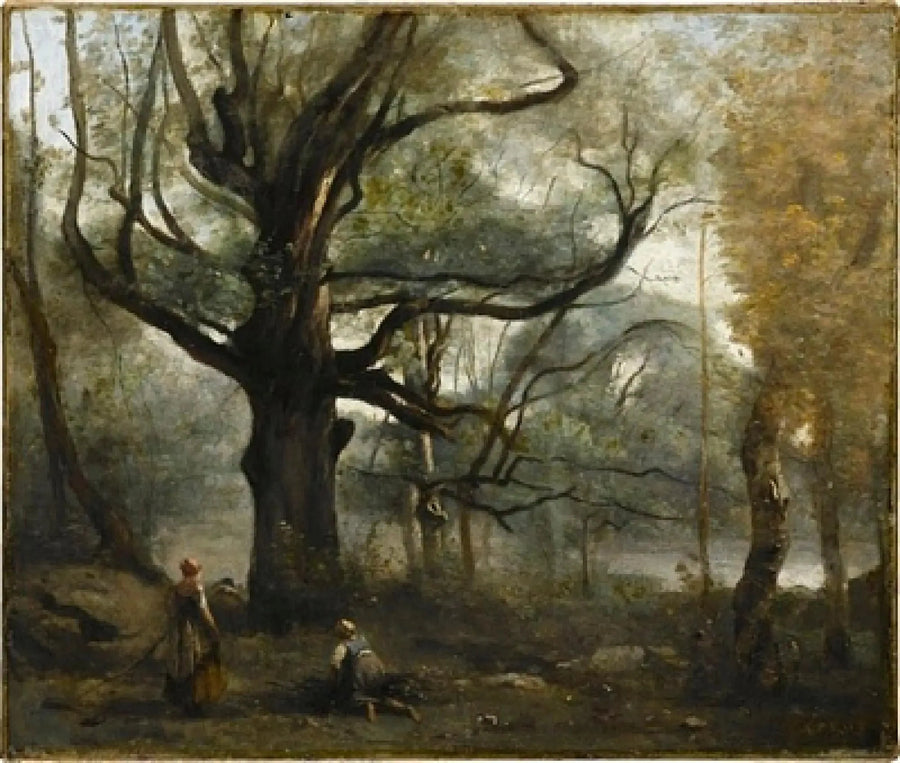 Fontainebleau. Lenhadores aos pés de um carvalho grande - Jean-Baptiste Camille Corot