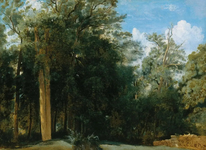 Fontainebleau. Margem de floresta com um pequeno muro - Jean-Baptiste Camille Corot