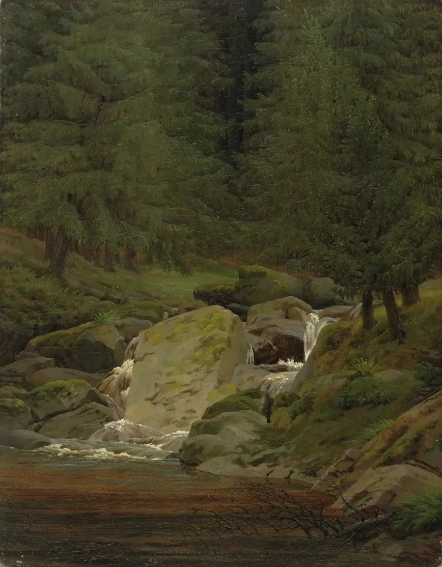 floresta de abetos com cachoeira - Caspar David Friedrich