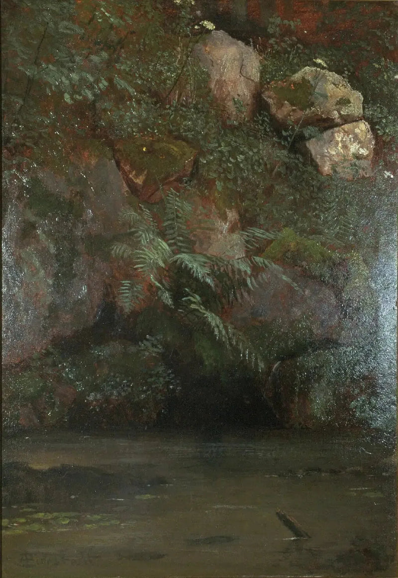 Fougères e rochas sobre um talude - Albert Bierstadt
