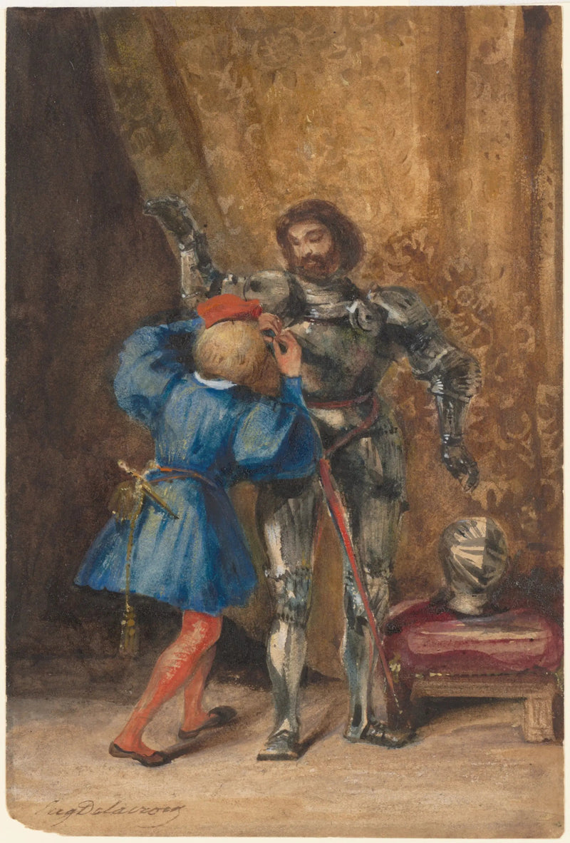 Franz Lerse ou Goetz von Berlichingen armados por um escudeiro - Eugène Delacroix