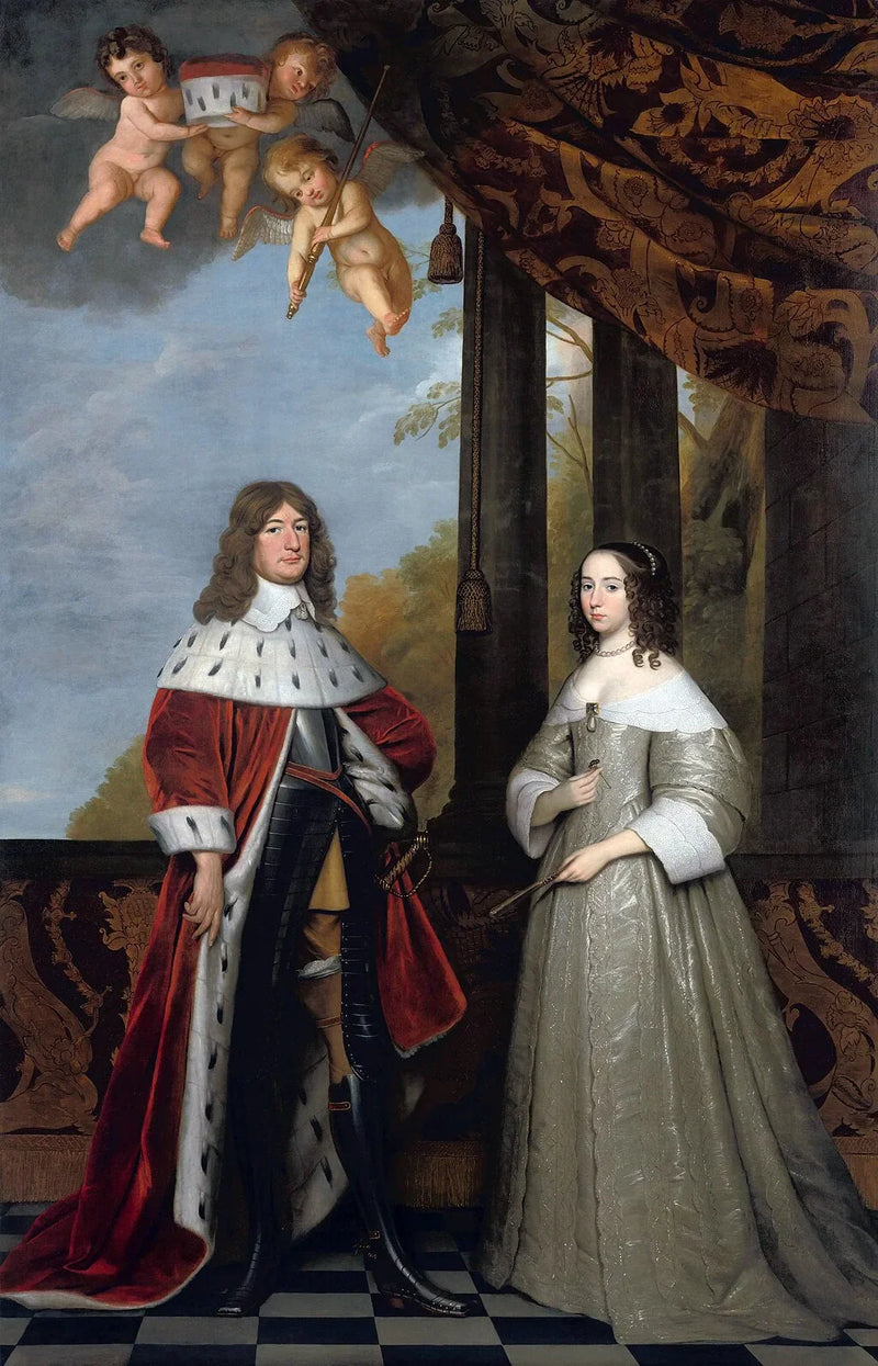Frederico Guilherme (1620-1688), eleitor da Marca, e sua esposa Luísa-Henriette (1627-1667), condessa de Orange-Nassau - Gerrit van Honthorst