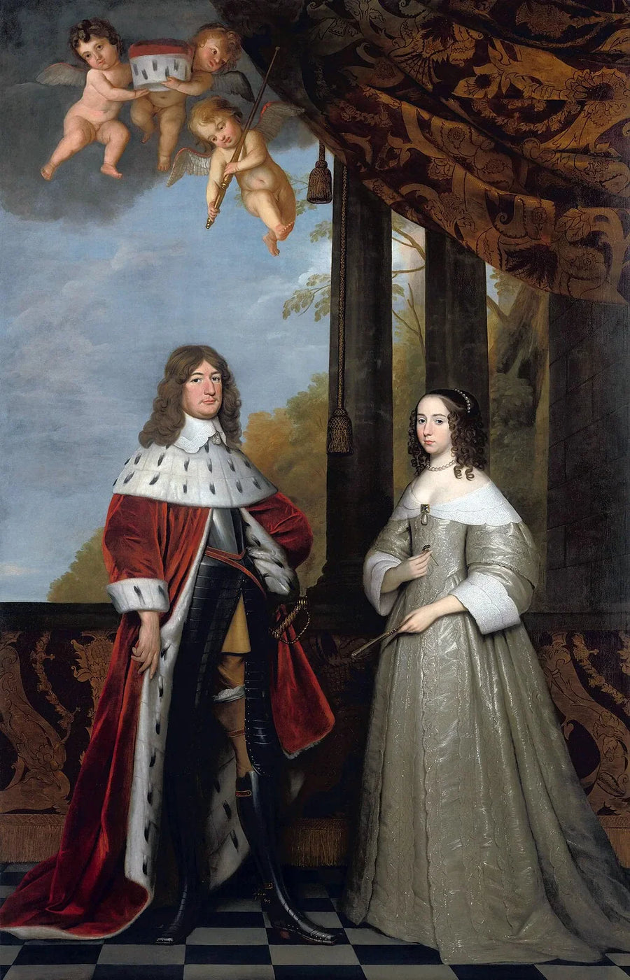 Frederico Guilherme (1620-1688), eleitor da Marca, e sua esposa Luísa-Henriette (1627-1667), condessa de Orange-Nassau - Gerrit van Honthorst