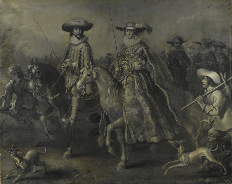 Frédéric V (1596-1632), électeur palatin, roi de Bohême, et son épouse Elisabeth Stuart (1596-1662) à cheval - Adriaen Pietersz van de Venne