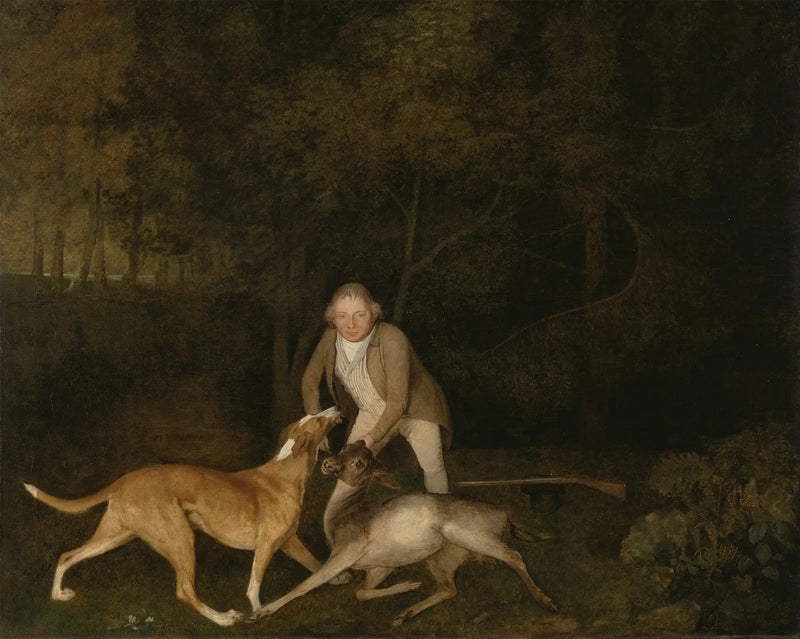 Freeman, o guarda-caça do conde de Clarendon, com uma veada moribunda e um cão - George Stubbs