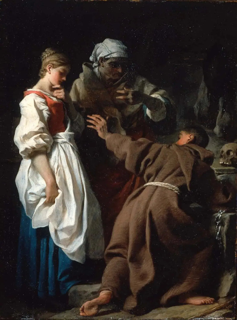 Frère Luce, o Ermitão, com a Viúva e sua Filha - Pierre Subleyras
