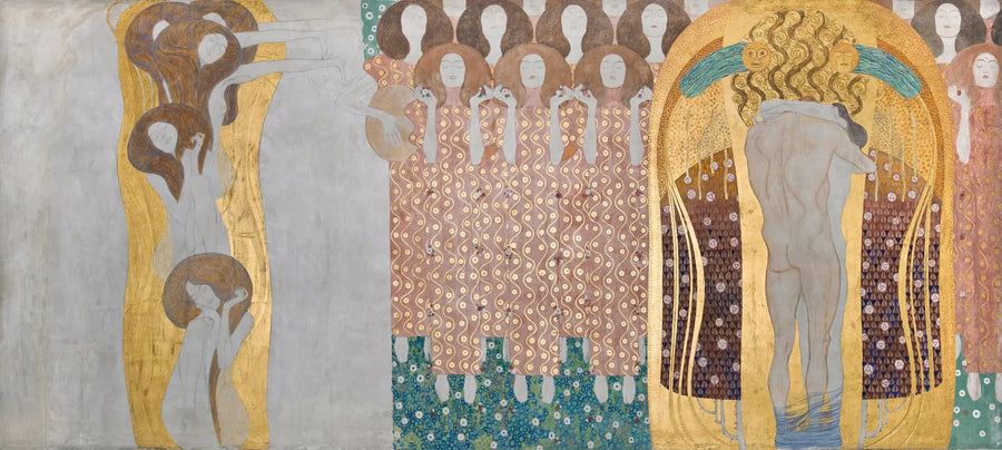 Friso Beethoven (placa 8, parede direita): O desejo de felicidade é acalmado pela poesia - Gustav Klimt