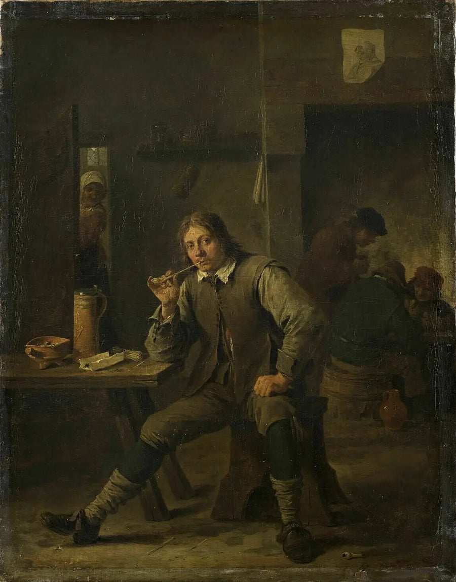 Fumante encostado a uma mesa - David Teniers, o Jovem