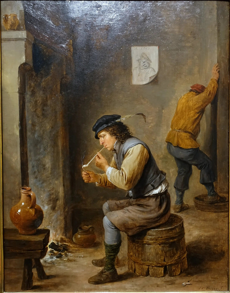 Fumante perto de uma lareira - David Teniers, o Jovem