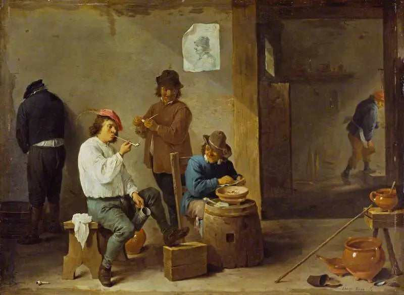 Fumeurs autour d'un tonneau - David Teniers le Jeune image 1 reproduction artisanale de tableau