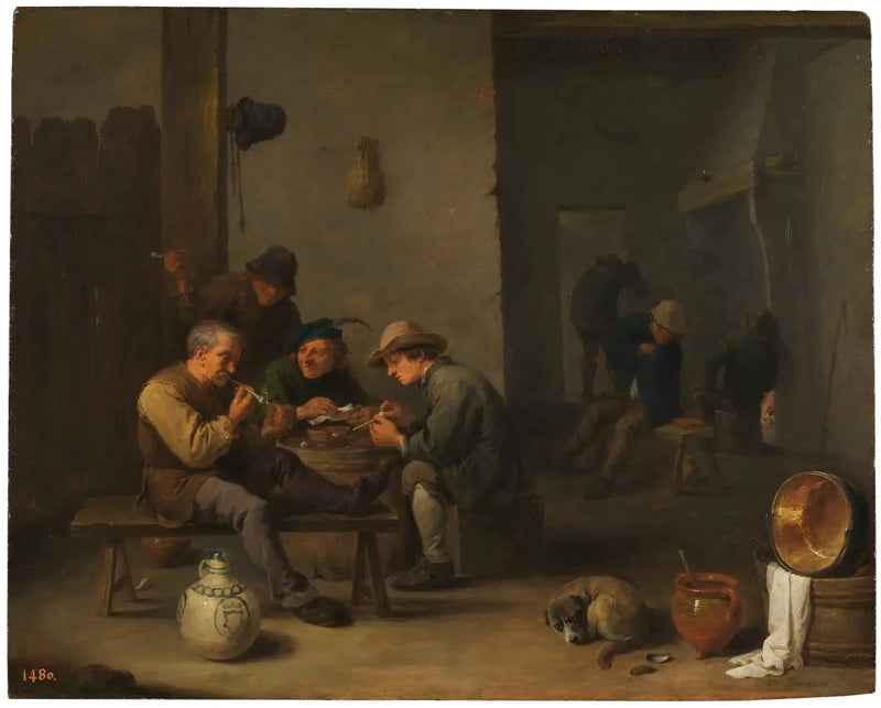 Fumantes em uma taverna - David Teniers, o Jovem