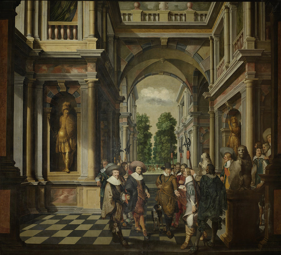 Une galerie. Partie d'une peinture de salle en sept parties. - Dirk van Delen